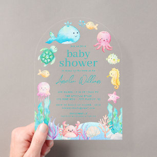 Invitaciones Acrílicas Fiesta de Baby Shower Bajo El Mar