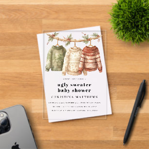 Invitaciones Acrílicas Fiesta de Baby Shower con Suéter Feo de Invierno M