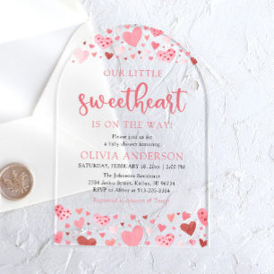 Invitaciones Acrílicas Fiesta de Baby Shower Corazones Rosados y Rojos Nu