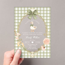 Fiesta de Baby Shower de Gingham Verde Silly Goose