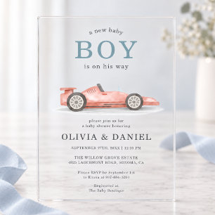 Invitaciones Acrílicas Fiesta de Baby Shower para parejas de coches de ca