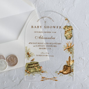 Invitaciones Acrílicas Fiesta de Baby Shower Recuerdo del Bosque Little H