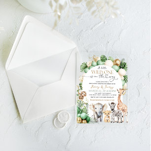 Invitaciones Acrílicas Fiesta de Baby Shower Safari Animal Tropical Verde