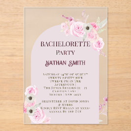 Invitaciones Acrílicas Fiesta de Bachelor de Verano del Arco Floral Rosa