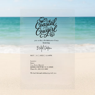 Invitaciones Acrílicas fiesta de bacheloramia costera de escritura negra