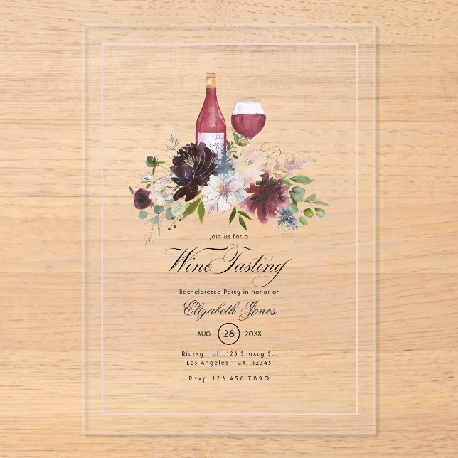 Invitaciones Acrílicas Fiesta de bachillerato de prueba de vino transpare (Anverso)