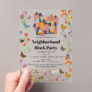 Invitaciones Acrílicas Fiesta de Barbacoa en el Barrio de Primavera