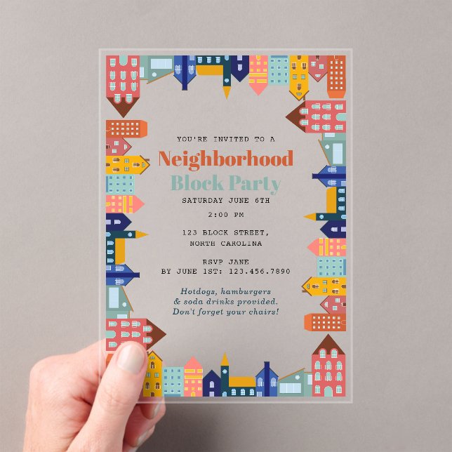 Invitaciones Acrílicas Fiesta de Barrio Conozca a sus Vecinos (Insitu (portátil))