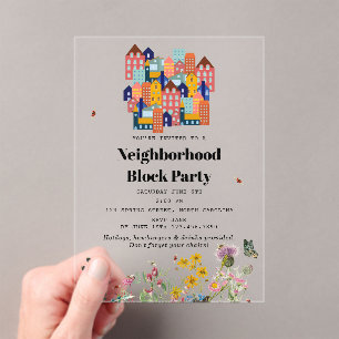 Invitaciones Acrílicas Fiesta de barrio de BBQ de primavera en la cuadra