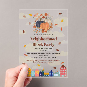 Invitaciones Acrílicas Fiesta de Barrio de Calabazas de Otoño