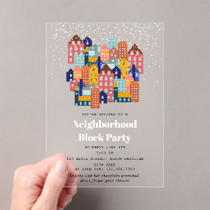 Invitaciones Acrílicas Fiesta de Barrio de Nieve de Invierno