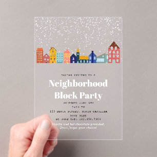 Invitaciones Acrílicas Fiesta de Barrio de Nieve de Invierno