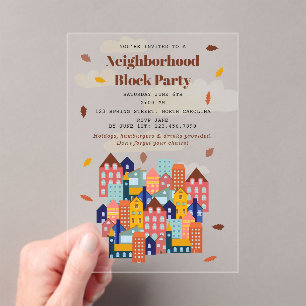 Invitaciones Acrílicas Fiesta de Barrio de Otoño