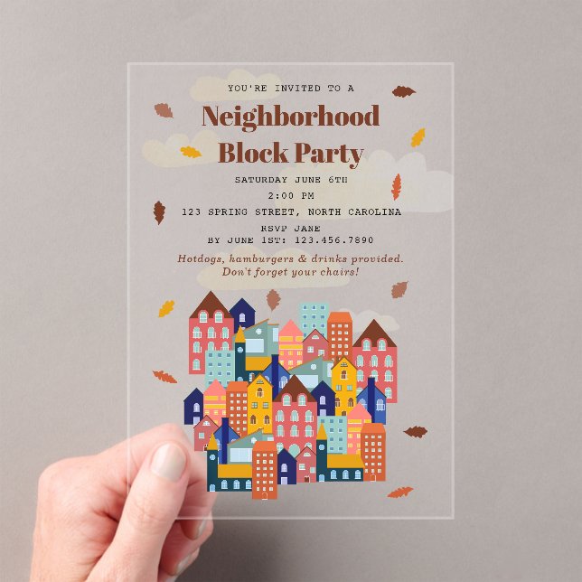 Invitaciones Acrílicas Fiesta de Barrio de Otoño (Insitu (portátil))