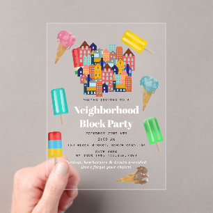Invitaciones Acrílicas Fiesta de barrio de verano al aire libre