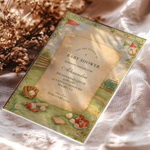 Invitaciones Acrílicas Fiesta de Bebé de Cuento de Béisbol Vintage