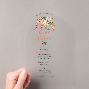 Invitaciones Acrílicas Fiesta de Bebé de Elefantes Ornamentados Paisley I