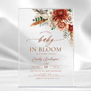 Invitaciones Acrílicas Fiesta de Bebé de Flor Silvestre en Floración Otoñ