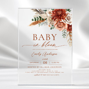 Invitaciones Acrílicas Fiesta de Bebé de Flor Silvestre en Floración Otoñ