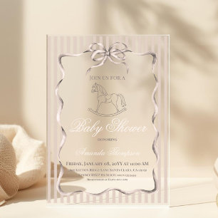 Invitaciones Acrílicas Fiesta de Bebé del Caballo de Balanza Neutro en Gé