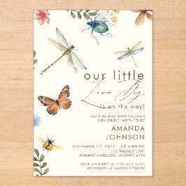 Invitaciones Acrílicas Fiesta de bebé insectos mariquita boho 