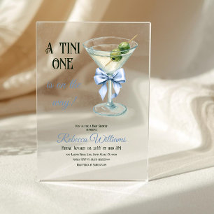 Invitaciones Acrílicas Fiesta de Bebé Niño con Pajarita Azul y Martini Re