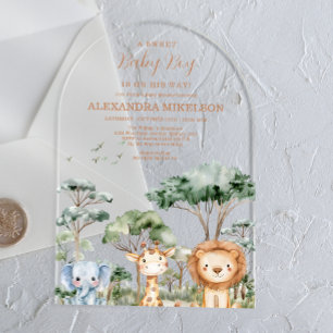 Invitaciones Acrílicas Fiesta de Bebé Niño Safari de la Jungla Tropical