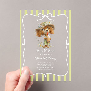 Invitaciones Acrílicas Fiesta de Bienvenida de Cachorro Cottagecore para