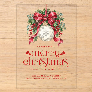 Invitaciones Acrílicas Fiesta de Bola de Navidad y Decoración de Acebo