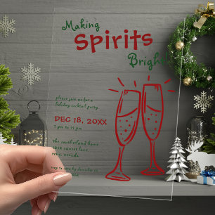 Invitaciones Acrílicas Fiesta de Champagne Making Spirits Bright de Navid
