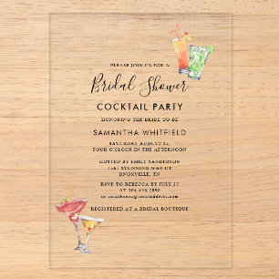 Invitaciones Acrílicas Fiesta de Cocktail Minimalista para Despedida de S