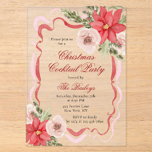 Invitaciones Acrílicas Fiesta de Cóctel de Navidad Coqueta Floral Elegant