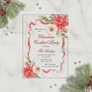 Invitaciones Acrílicas Fiesta de Cóctel de Navidad Coquette Floral Elegan