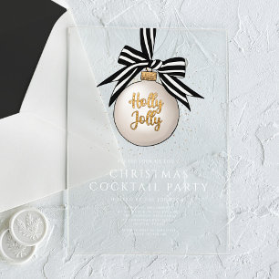 Invitaciones Acrílicas Fiesta de Cóctel de Navidad Elegante Negro Blanco 