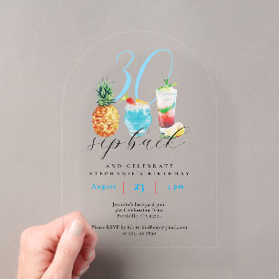 Invitaciones Acrílicas Fiesta de cócteles de frutas azules de cumpleaños
