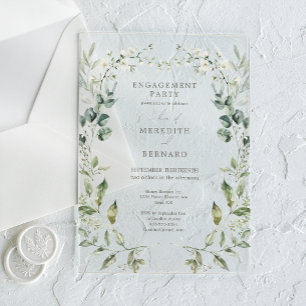Invitaciones Acrílicas Fiesta de Compromiso Botánico Elegante