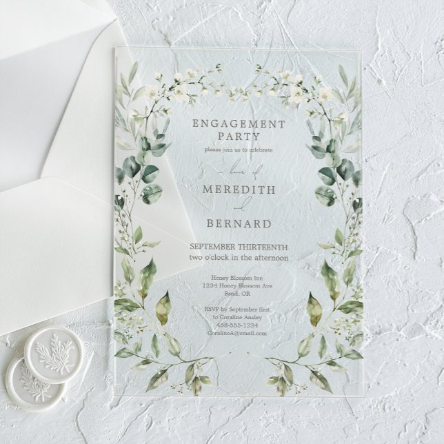 Invitaciones Acrílicas Fiesta de Compromiso Botánico Elegante (Subido por el creador)
