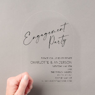 Invitaciones Acrílicas Fiesta de compromiso con arco minimalista moderno