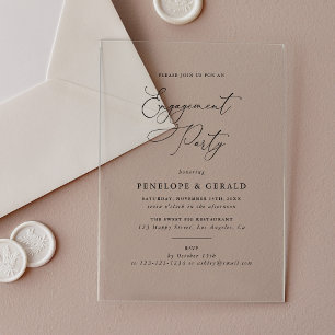 Invitaciones Acrílicas Fiesta de compromiso de caligrafía simple elegante