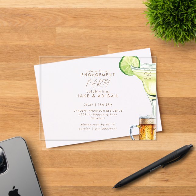 Invitaciones Acrílicas Fiesta de compromiso de cerveza Margarita (Insitu (Tarjeta de Invitación))