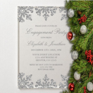 Invitaciones Acrílicas Fiesta de compromiso de copo de nieve plateado de