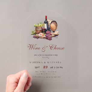 Invitaciones Acrílicas Fiesta de compromiso de tabla de charcutería vino