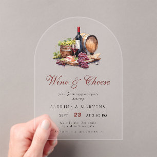 Invitaciones Acrílicas Fiesta de compromiso de vino y queso de la tabla d