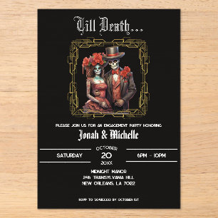 Invitaciones Acrílicas Fiesta de Compromiso Oscuro Día de los Muertos
