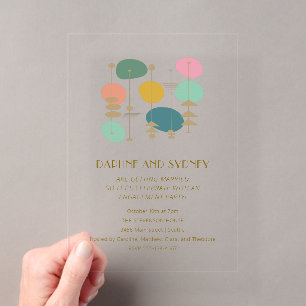 Invitaciones Acrílicas Fiesta de Compromiso Retro Atómico Moderno de Sigl