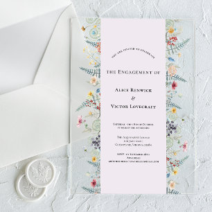 Invitaciones Acrílicas Fiesta de Compromiso Simple Wildflower Fern Lavand