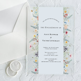 Invitaciones Acrílicas Fiesta de Compromiso Simple Wildflower Fern Polvo 