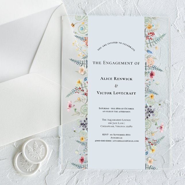 Invitaciones Acrílicas Fiesta de Compromiso Simple Wildflower Fern Polvo  (Subido por el creador)