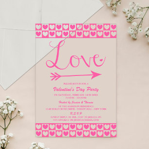 Invitaciones Acrílicas Fiesta de Corazones de Amor Rosados y Blancos Día