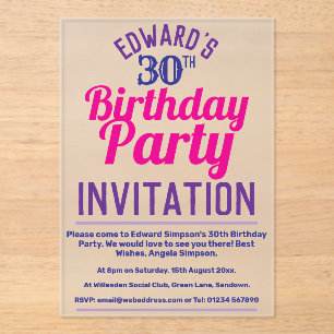 Invitaciones Acrílicas Fiesta de cumpleaños